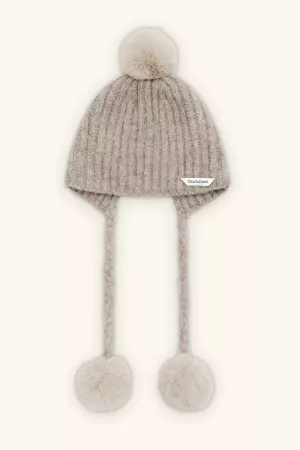 wholesale clothing ribbed knit texture pom-pom ear flap beanie hat davi & dani