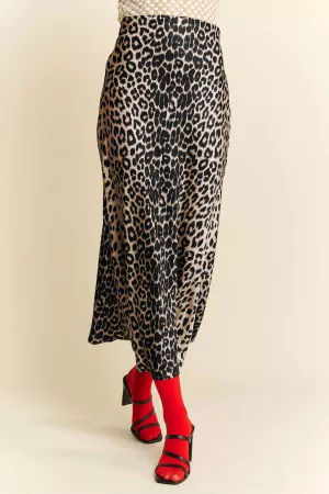 wholesale clothing leopard animal print long length waist tie  skirt davi & dani