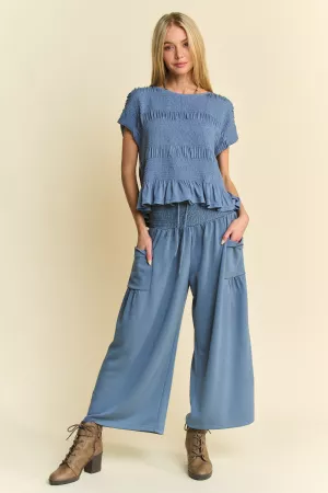 wholesale clothing ruffle cap sleeve top and waistband pants set davi & dani