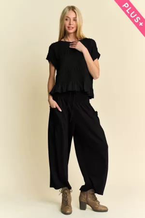 wholesale clothing plus ruffle cap sleeve top and waistband pants set davi & dani