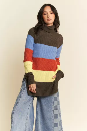 wholesale clothing color block stripe turtleneck cozy knit sweater davi & dani