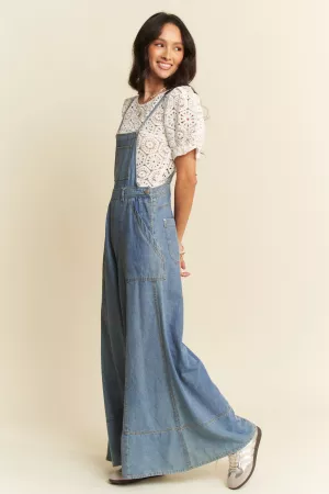 wholesale clothing washed denim wide leg opening overall jumpsuit davi & dani