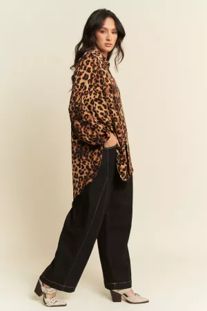 wholesale clothing notch collar long sleeves  leopard printed blouse davi & dani