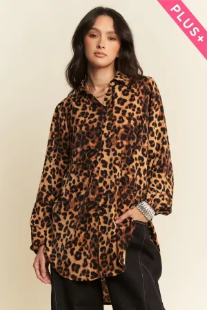 wholesale clothing plus notch long sleeves leopard printed blouse davi & dani