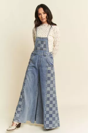 wholesale clothing washed denim wide leg opening overall jumpsuit davi & dani