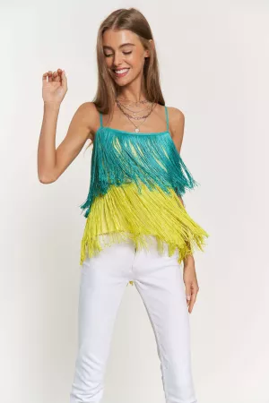 wholesale clothing fringe overlay cross straps party cami top davi & dani