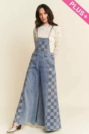 wholesale clothing plus washed denim wide leg overall jumpsuit davi & dani