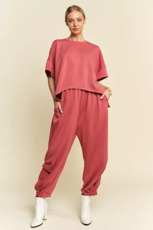 wholesale clothing solid flowy top with elastic waist band pants set davi & dani