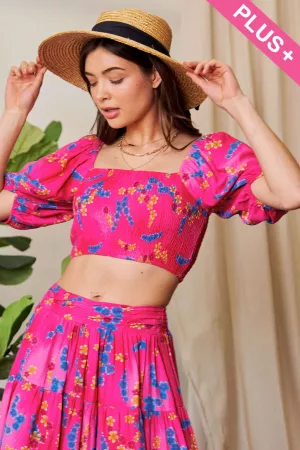 wholesale clothing plus puff short sleeve printed crop top davi & dani