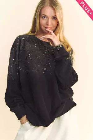 wholesale clothing plus scatter flat shiny star beaded loose fit top davi & dani