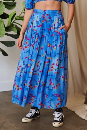 wholesale clothing printed smocking waistband ruffled maxi skirt davi & dani