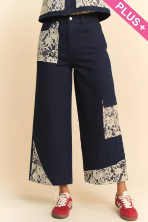 wholesale clothing plus wide leg denim pants lace applique details davi & dani