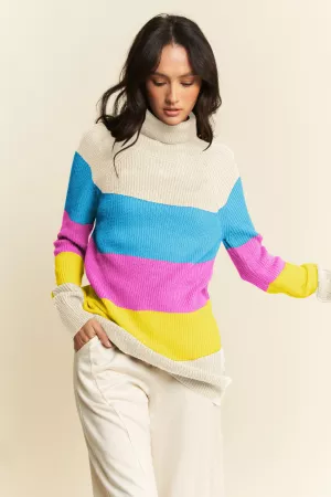 wholesale clothing color block stripe turtleneck cozy knit sweater davi & dani