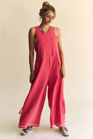 wholesale clothing ribbed contrast ruched side seam french jumpsuit davi & dani