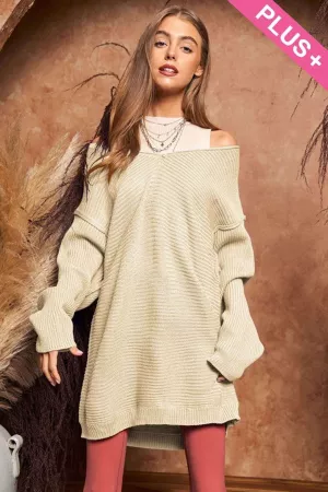 wholesale clothing plus solid drop shoulder long sleeve loose sweater davi & dani