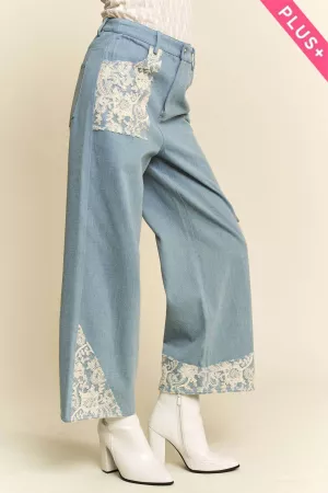 wholesale clothing plus wide leg denim pants lace applique details davi & dani