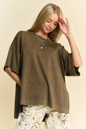 wholesale clothing washed crew neck dropped dolman sleeves top davi & dani