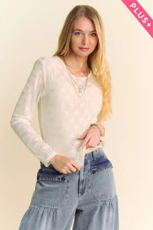 wholesale clothing plus ribbon embroidered long-sleeve mesh top davi & dani