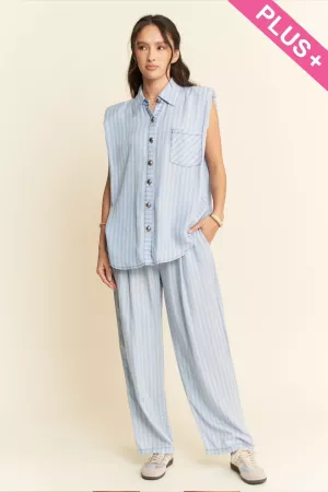 wholesale clothing plus stripe short sleeves button shirt long pants davi & dani