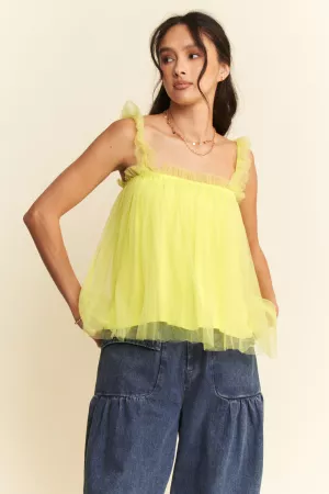 wholesale clothing sleeve shirred ruffle strap tulle babydoll top davi & dani