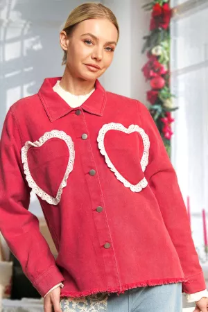 wholesale clothing lace ruffle hearts pocket denim shirt jacket davi & dani