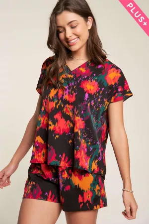 wholesale clothing plus printed v neck short sleeve top n shorts set davi & dani