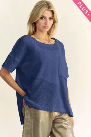 wholesale clothing plus solid round neck short sleeve loose sweater davi & dani