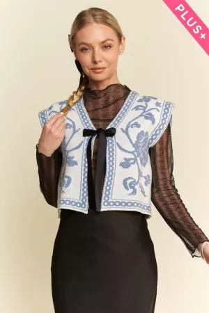 wholesale clothing plus ethnic floral jacquard tie front vest jacket davi & dani