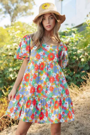 wholesale clothing retro floral bow tie look smocked back mini dress davi & dani