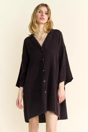 wholesale clothing garment washed button front cover-up shirt dress davi & dani