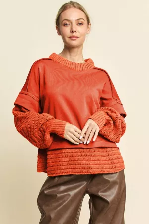 wholesale clothing chunky layered detail ribbed knit trim sweater davi & dani