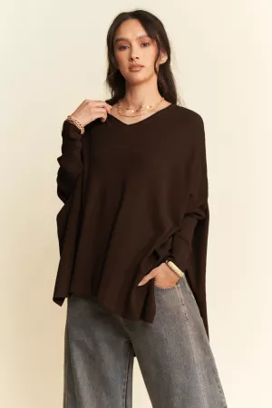 wholesale clothing solid long sleeve side slit round neck top davi & dani