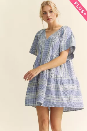 wholesale clothing plus embroidered gingham v-neck mini dress davi & dani