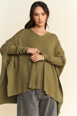 wholesale clothing solid long sleeve side slit round neck top davi & dani