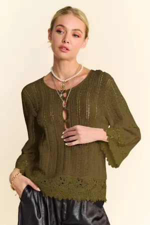 wholesale clothing solid crochet bottom detail textured knit sweater davi & dani