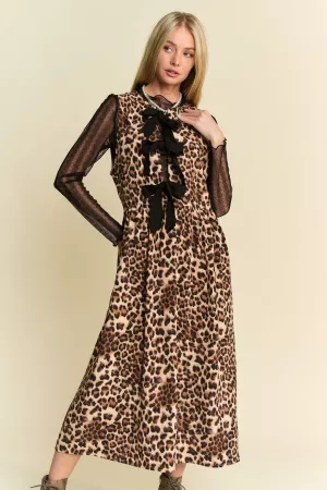 wholesale clothing leopard printed closure sleeveless midi dress davi & dani