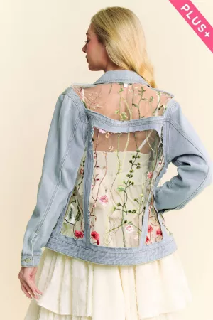 wholesale clothing plus denim jacket with floral embroidery davi & dani