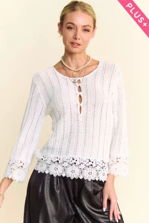 wholesale clothing plus crochet bottom detail textured knit sweater davi & dani