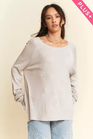 wholesale clothing plus star beaded round neck loose long sleeve top davi & dani