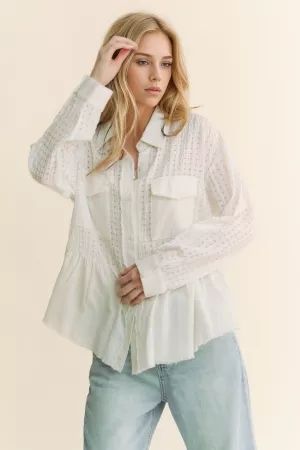 wholesale clothing garment washed jacquard button front shirt top davi & dani