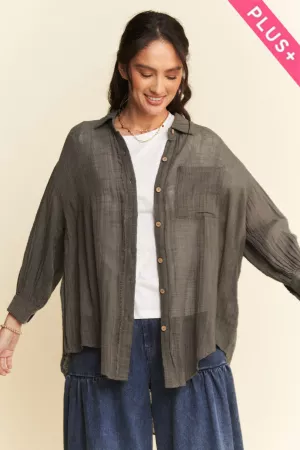 wholesale clothing plus chest pocket button down loose fit shirt top davi & dani