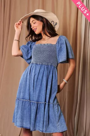 wholesale clothing plus denim short sleeve elastic ruched dress davi & dani