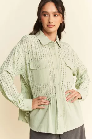 wholesale clothing garment washed jacquard button front shirt top davi & dani