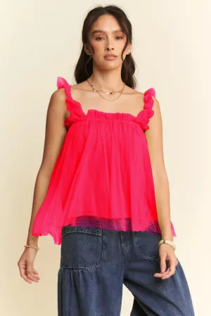 wholesale clothing sleeve shirred ruffle strap tulle babydoll top davi & dani