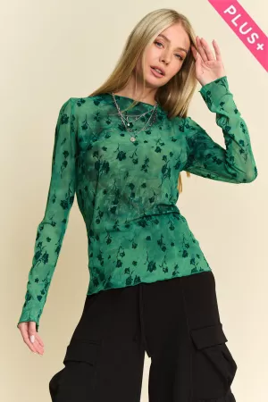 wholesale clothing plus floral mesh long sleeve sheer layering top davi & dani