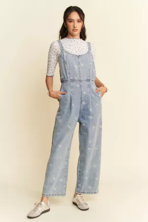 wholesale clothing daisy embroidered side pocket denim overalls davi & dani