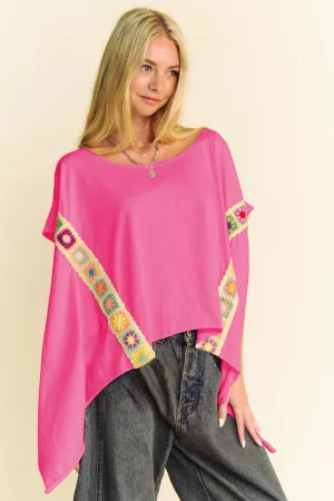 wholesale clothing crochet trim batwing sleeves loose fit top davi & dani