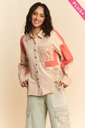 wholesale clothing plus oversized button down patchwork shacket davi & dani