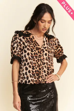 wholesale clothing plus leopard lace collar  short sleeve blouse davi & dani