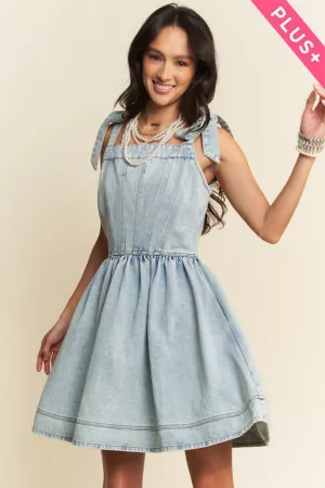 wholesale clothing plus strap smocking zipper washed denim mini dress davi & dani